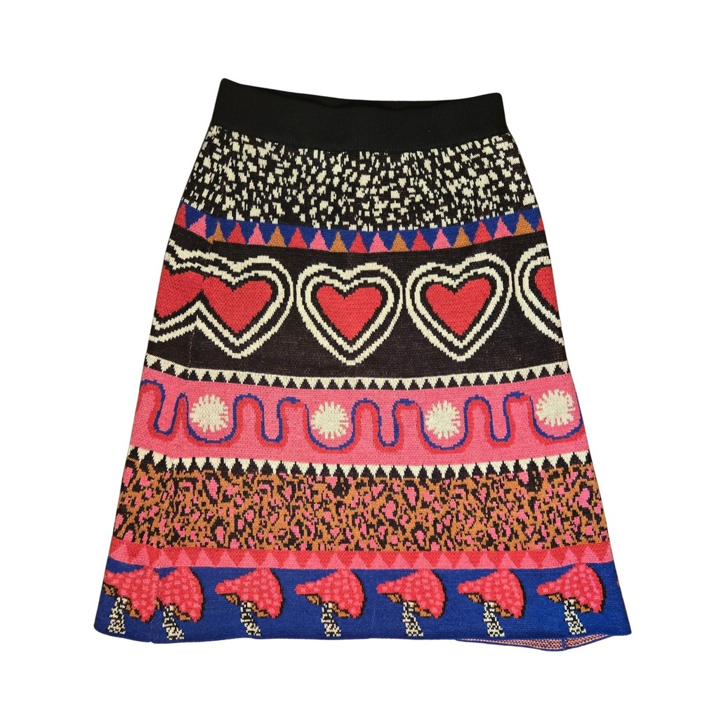 Farm Rio Hearts Mushrooms Leopard Knit A-Line Skirt Multicolor XL 302198 - Picture 2 of 12